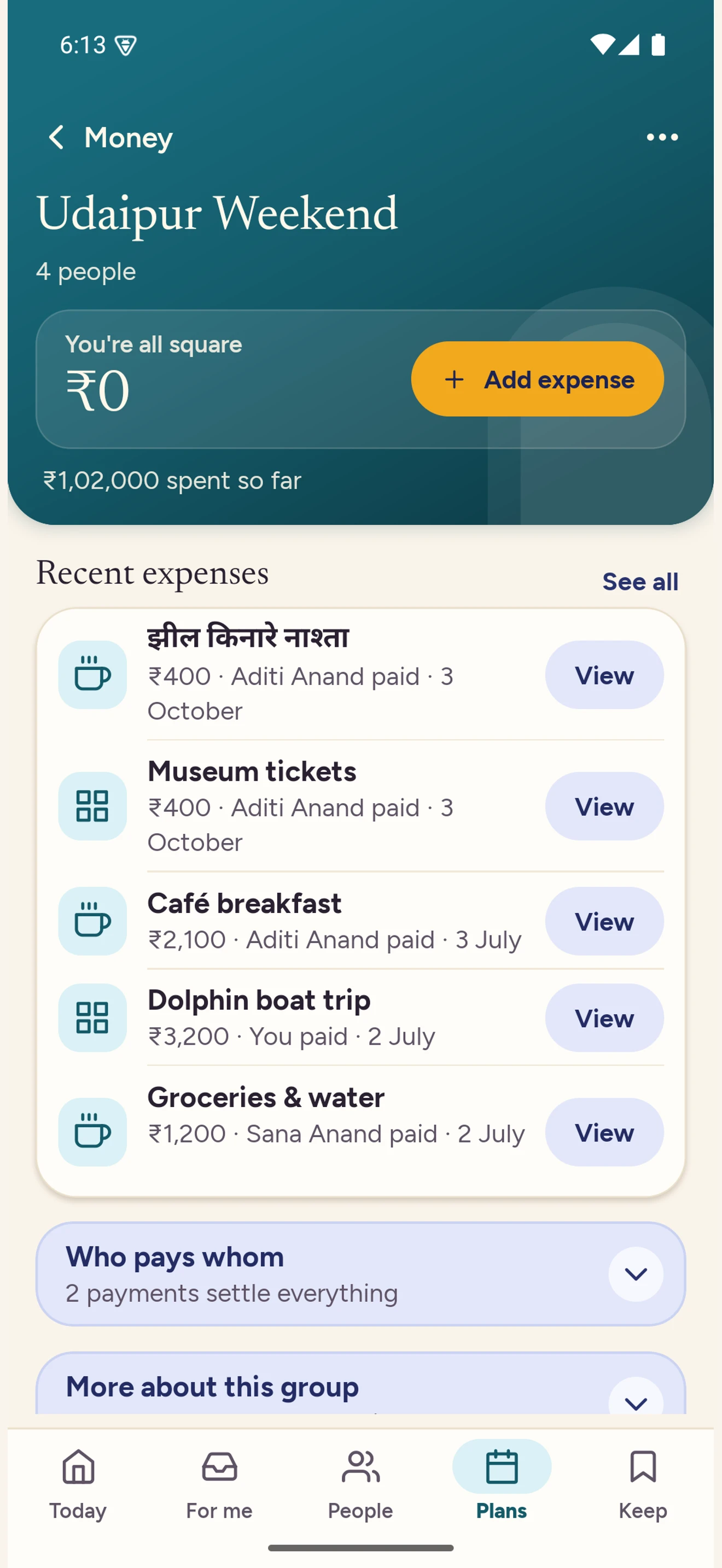 Money, with expenses and what is owed